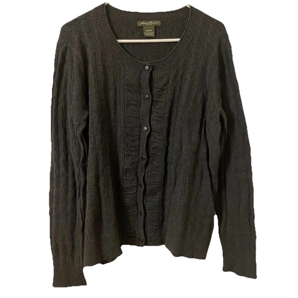 Eddie Bauer Sweaters - Eddie Bauer Women’s Dark Gray Button Up Cable Knit Long Sleeves Sweater